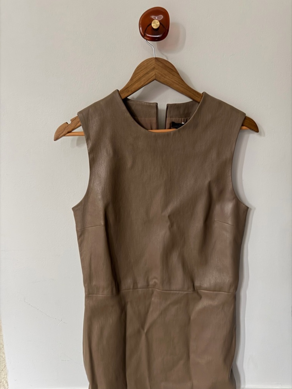 The Row Strapless Leather Dress in Taupe Brown